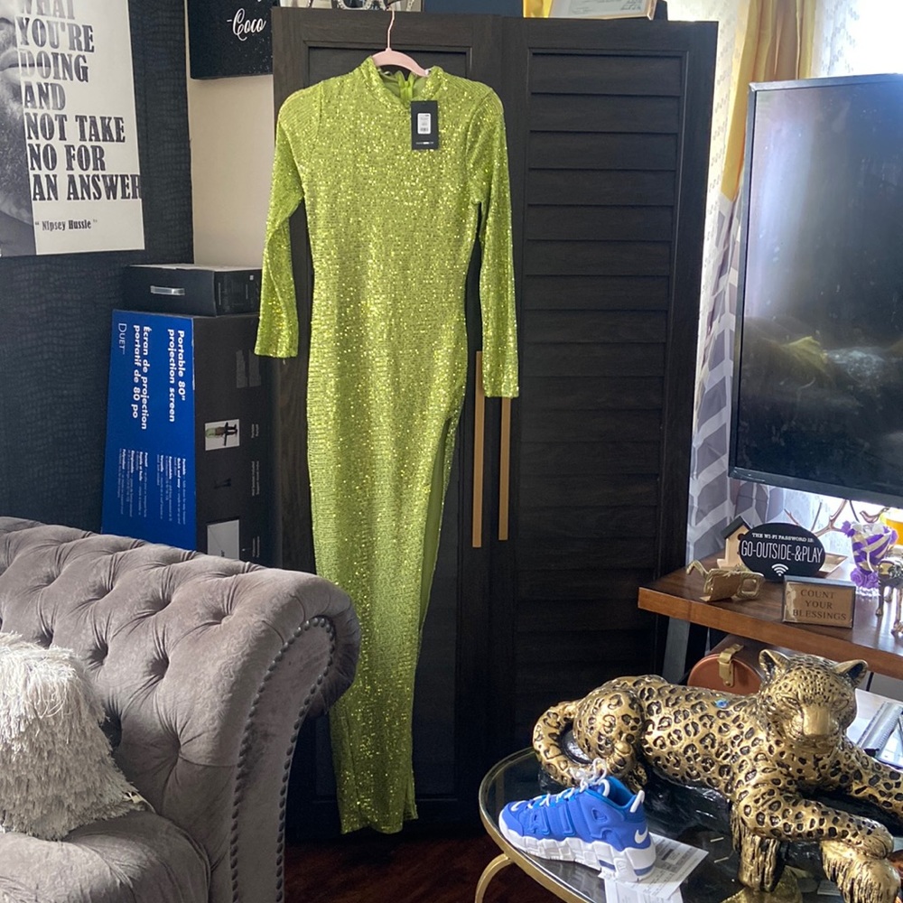 Chartreuse long sleeve Maxi Dress